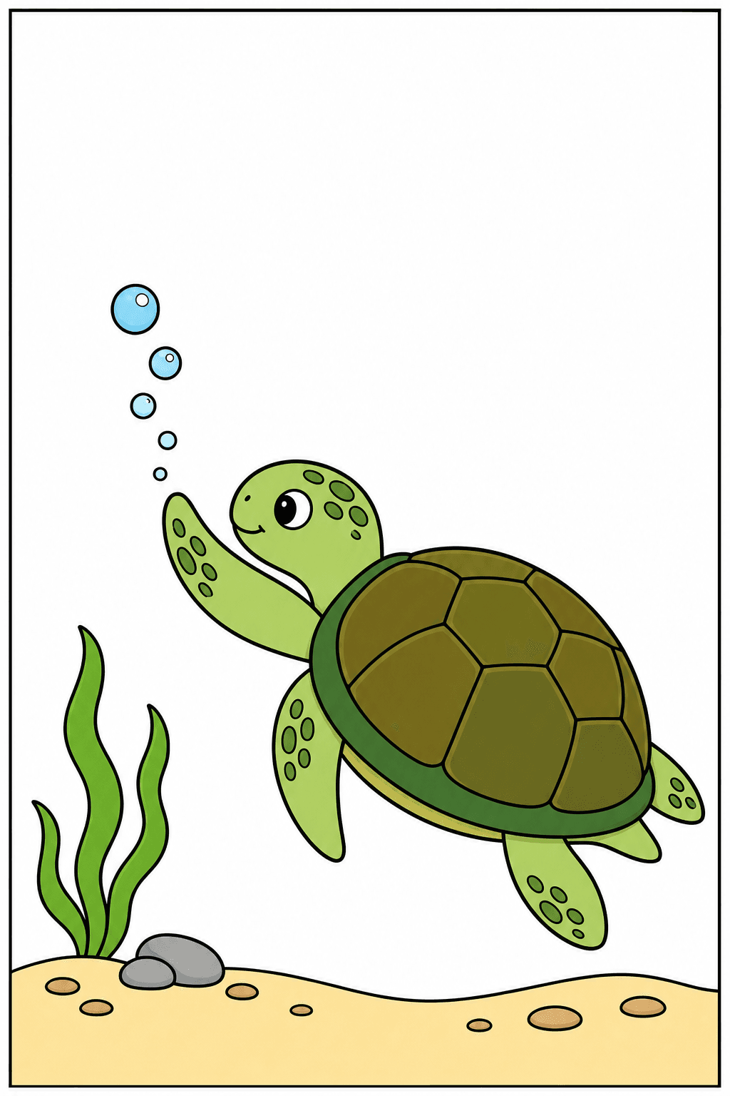 Sea Turtle Above the Sandy Seabed clean-digital colorized preview
