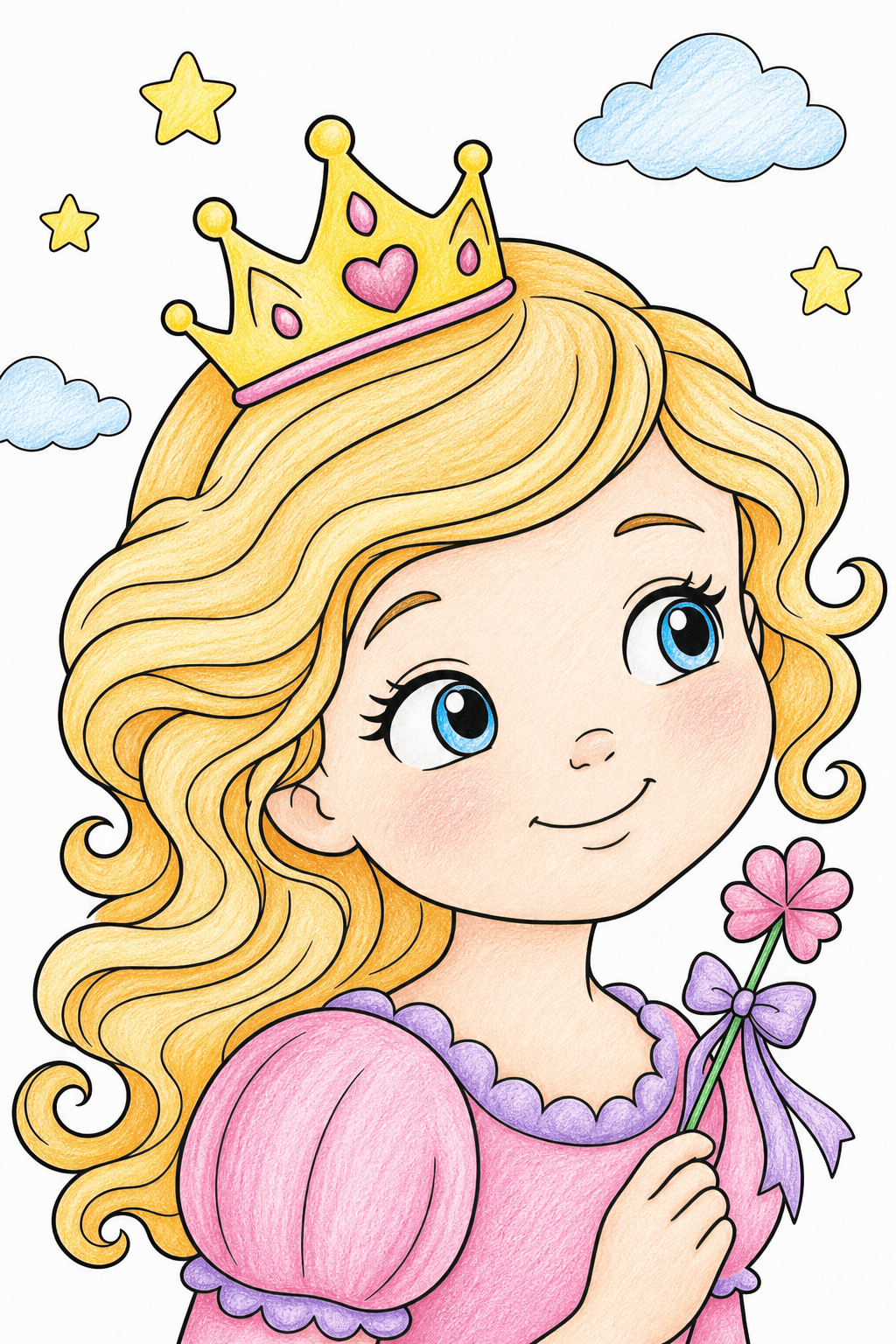 Princess Portrait Holding a Flower colored-pencil colorized preview