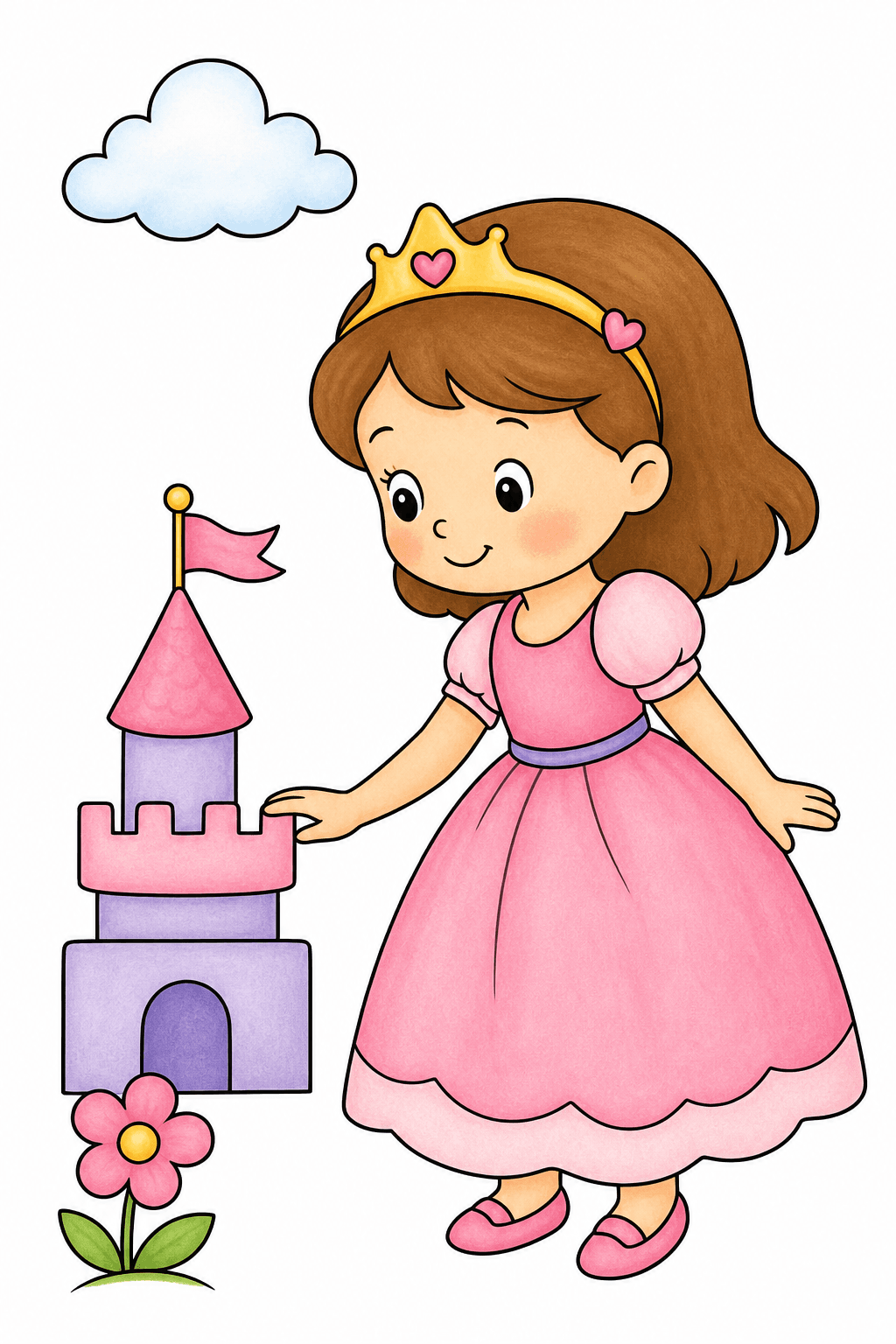 Simple Princess Beside a Small Castle storybook colorized preview