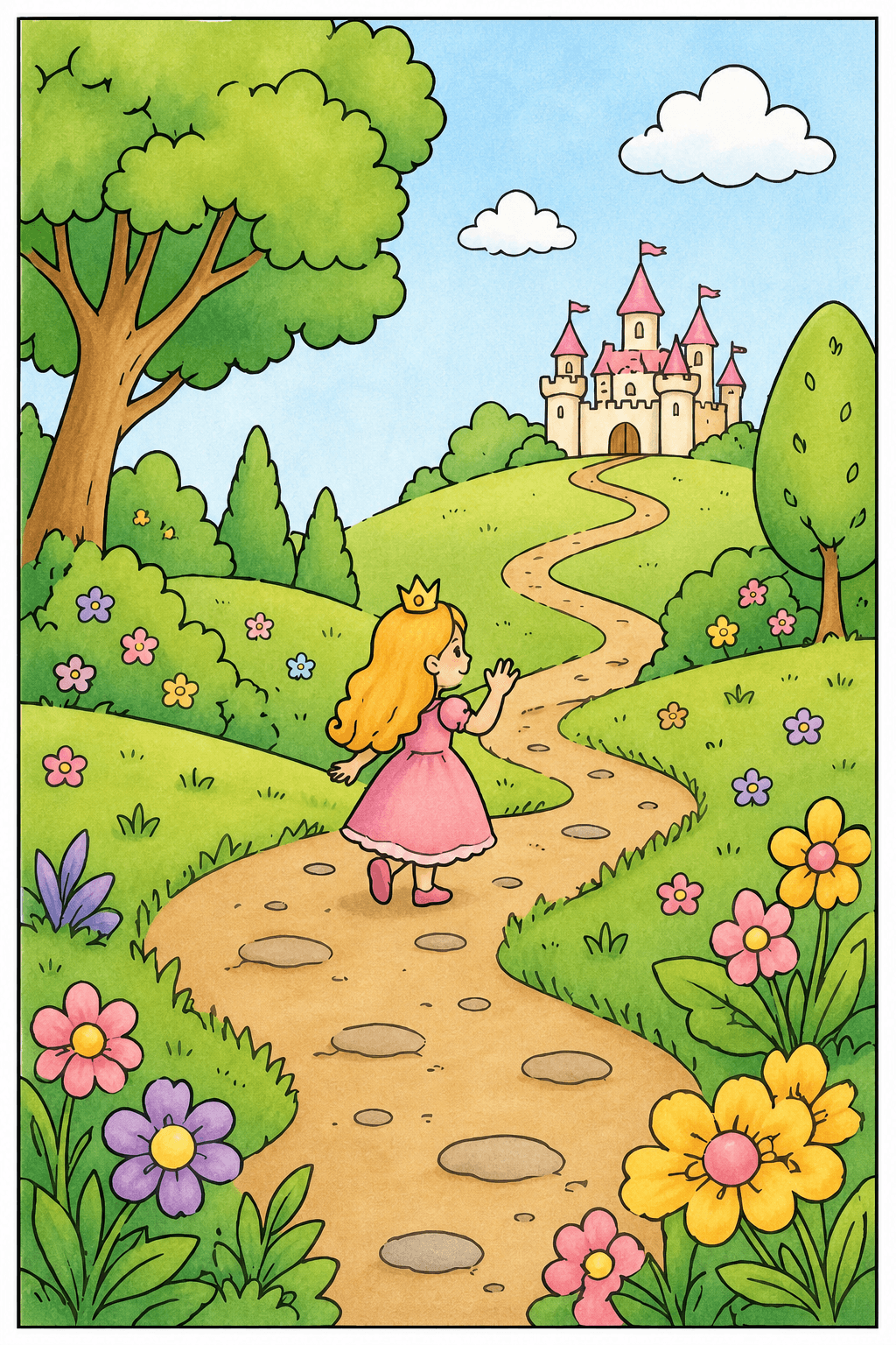 Princess on a Winding Path to the Castle storybook colorized preview