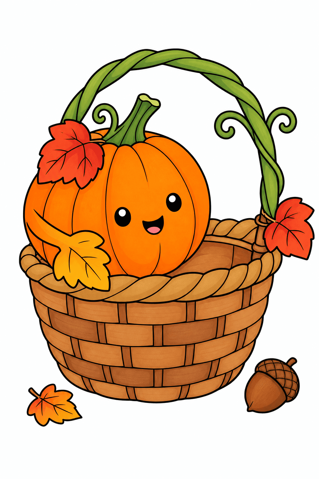 Smiling Pumpkin in a Woven Basket clean-digital colorized preview