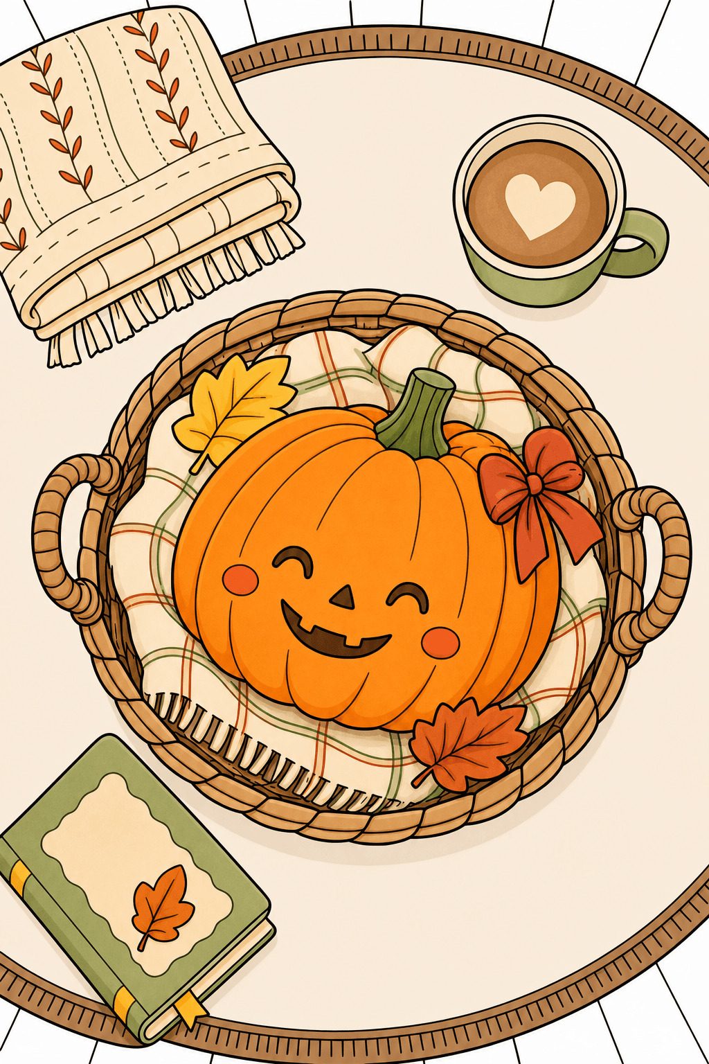 Smiling Pumpkin in a Woven Basket clean-digital colorized preview