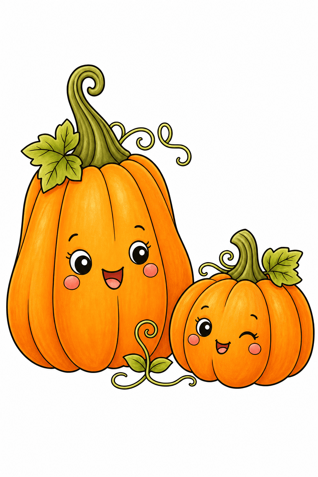 Smiling Pumpkin Pair with Curly Vines storybook colorized preview