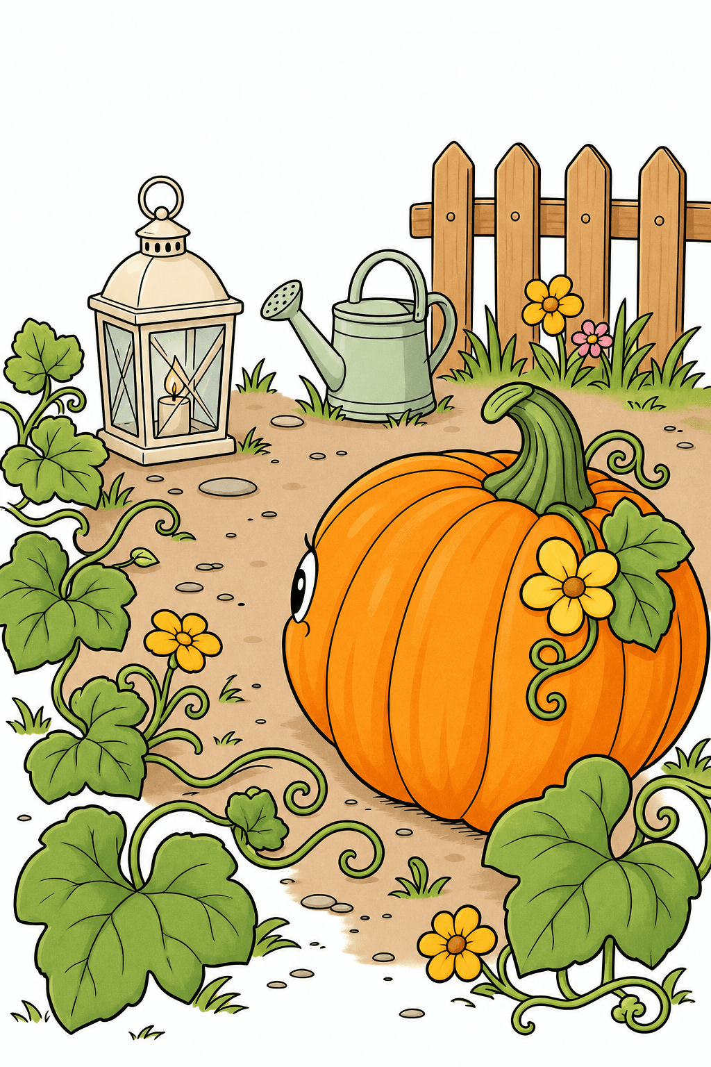 Pumpkin Garden with a Lantern and Watering Can clean-digital colorized preview