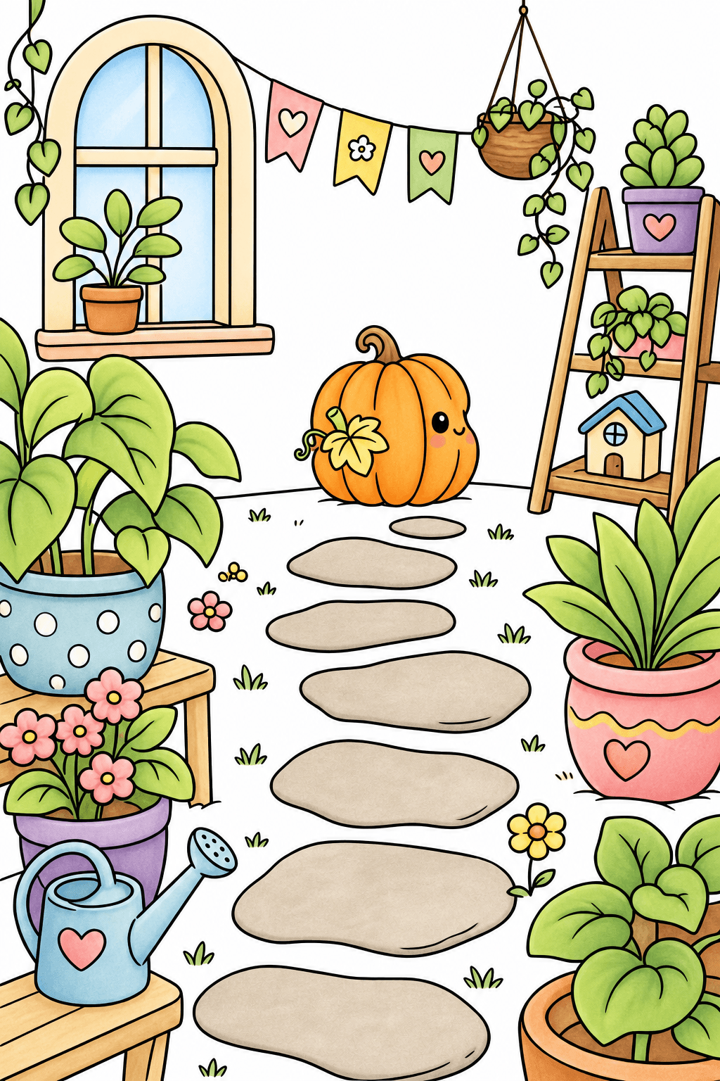 Garden Path Leading to a Smiling Pumpkin storybook colorized preview