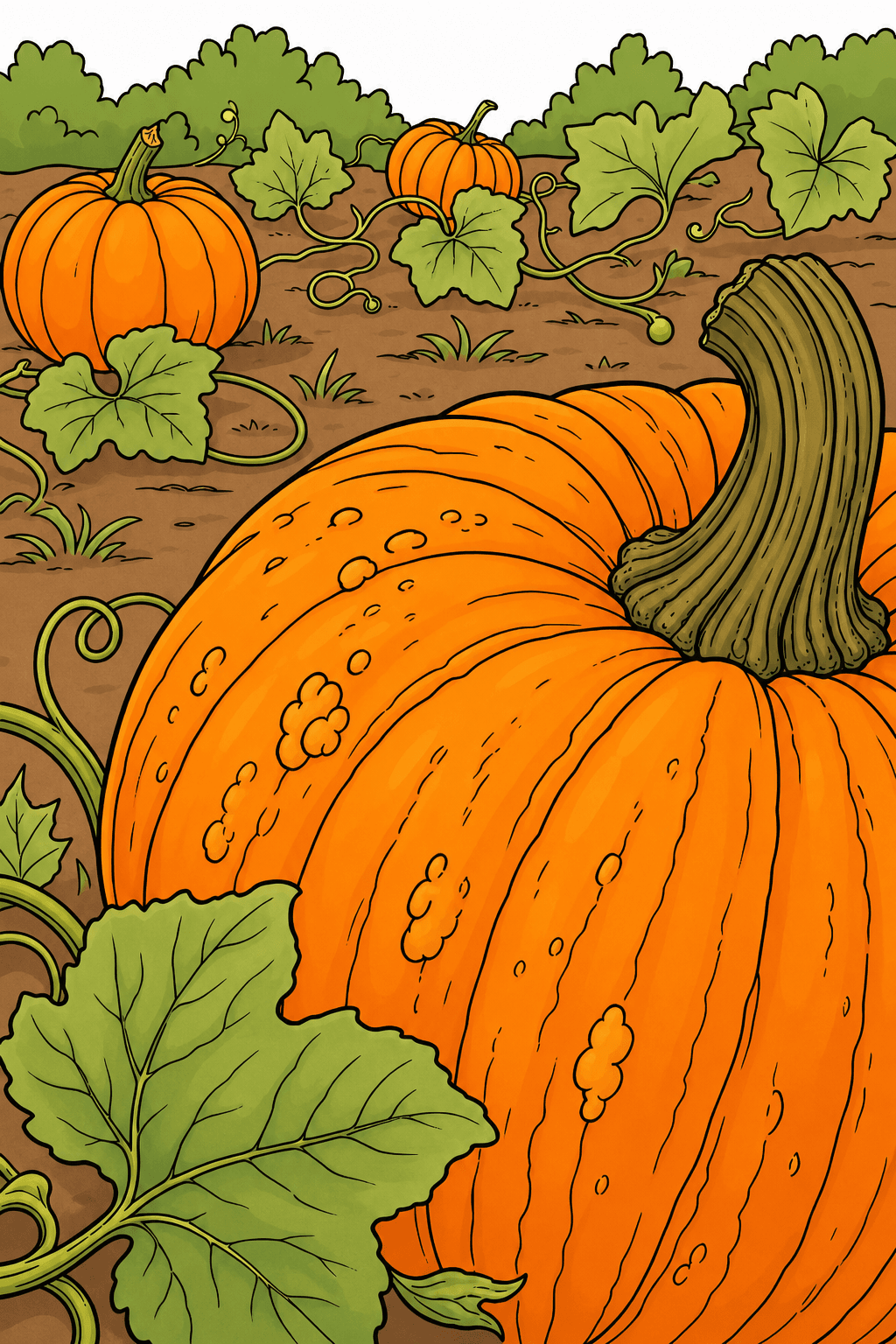 Close-Up Pumpkin with Curling Vines clean-digital colorized preview