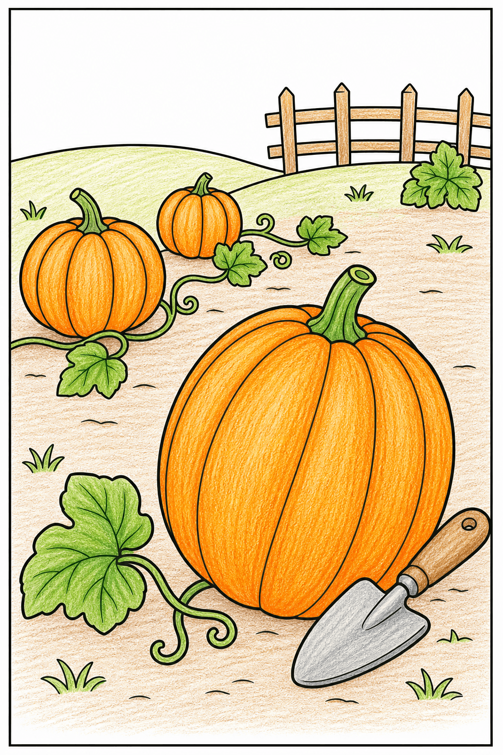 Easy Pumpkin Patch with a Garden Trowel colored-pencil colorized preview