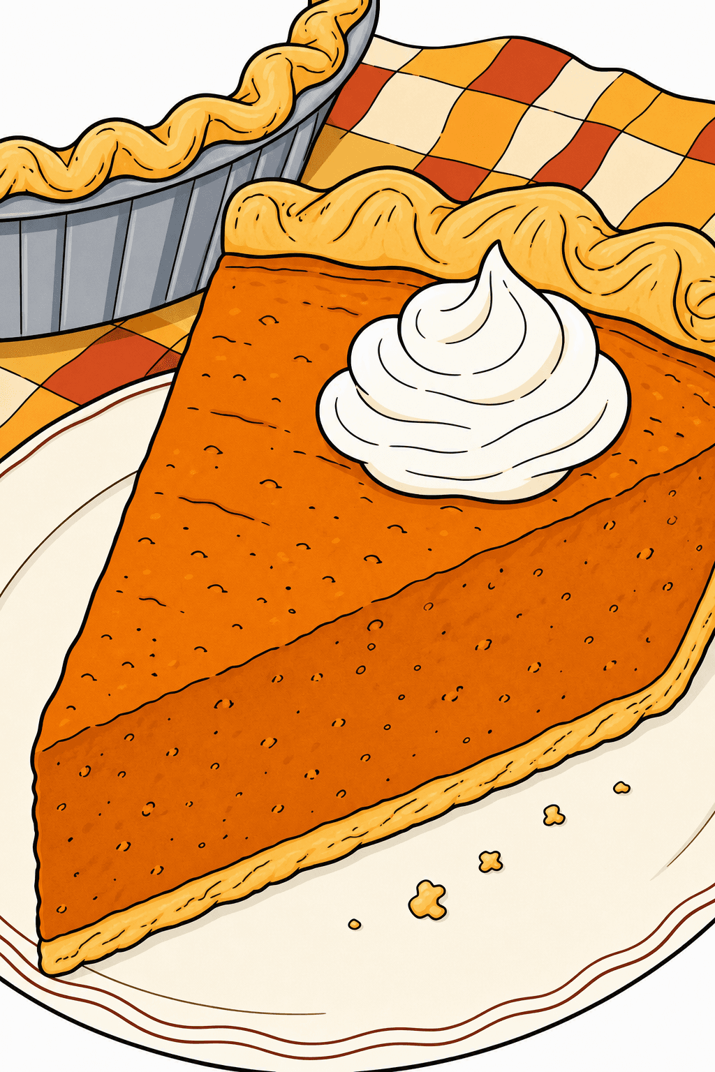 Close-Up Pumpkin Pie Slice with Whipped Cream clean-digital colorized preview