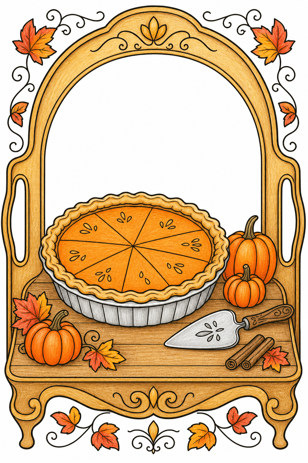Pumpkin Pie Framed by an Ornate Autumn Arch colored-pencil colorized preview