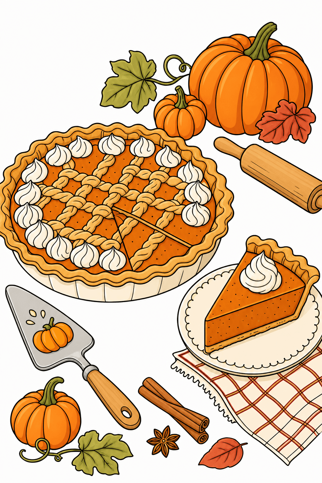 Lattice Pumpkin Pie with Autumn Baking Tools clean-digital colorized preview