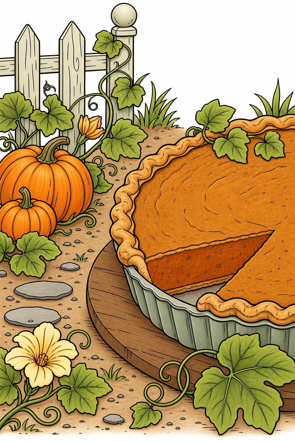 Sliced Pumpkin Pie in a Harvest Garden clean-digital colorized preview