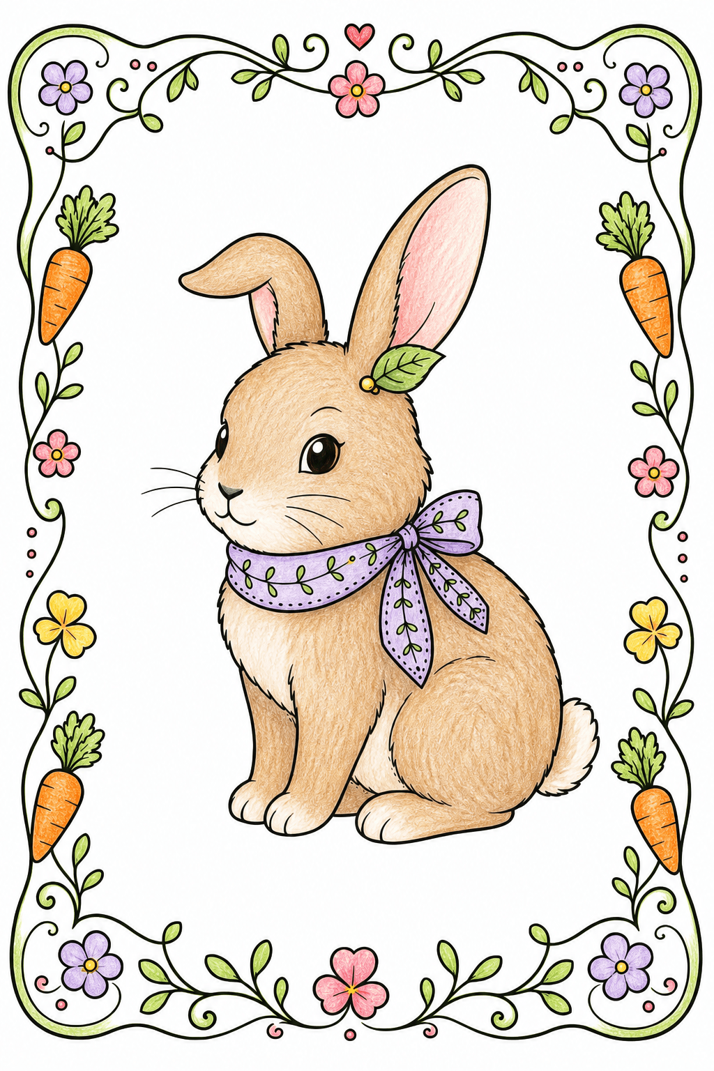 Rabbit Framed by Flowers, Vines, and Carrots colored-pencil colorized preview