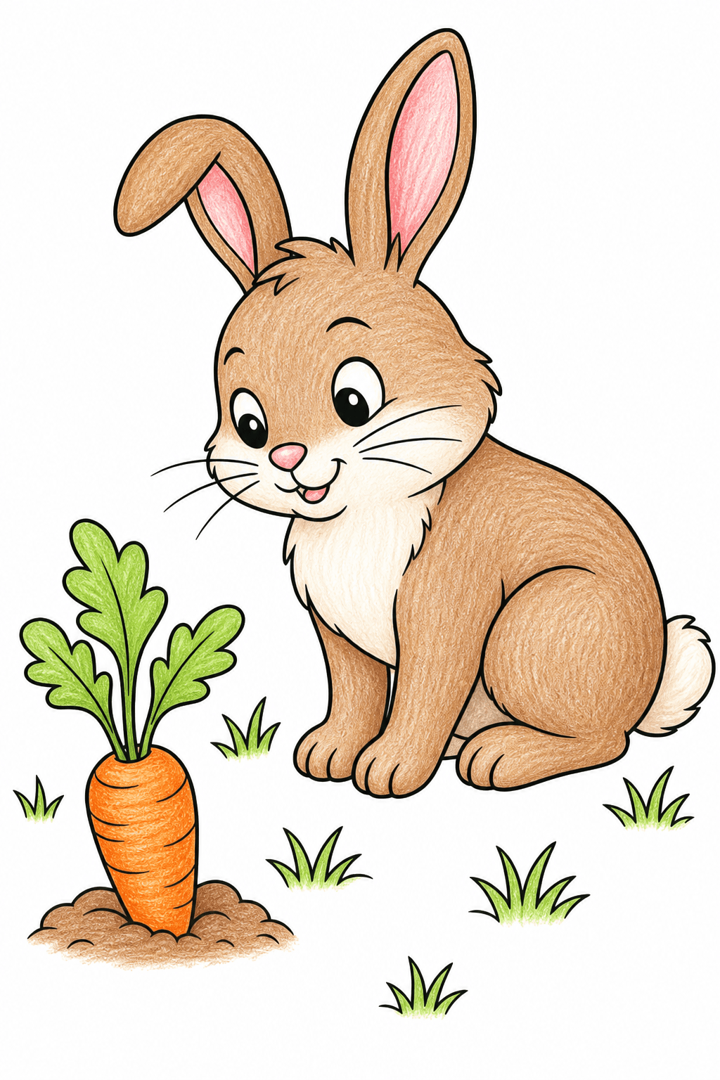 Seated Rabbit Beside a Growing Carrot colored-pencil colorized preview