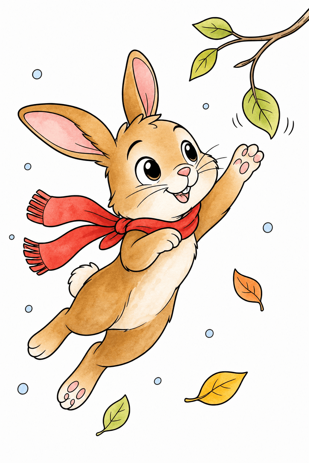 Playful Rabbit Reaching Toward Leaves watercolor colorized preview