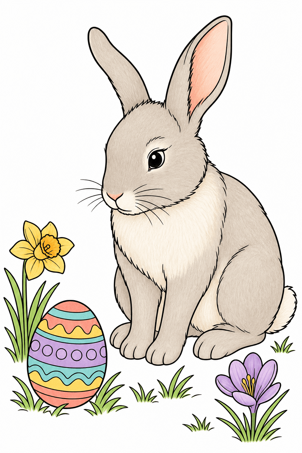 Seated Easter Rabbit with a Decorated Egg storybook colorized preview