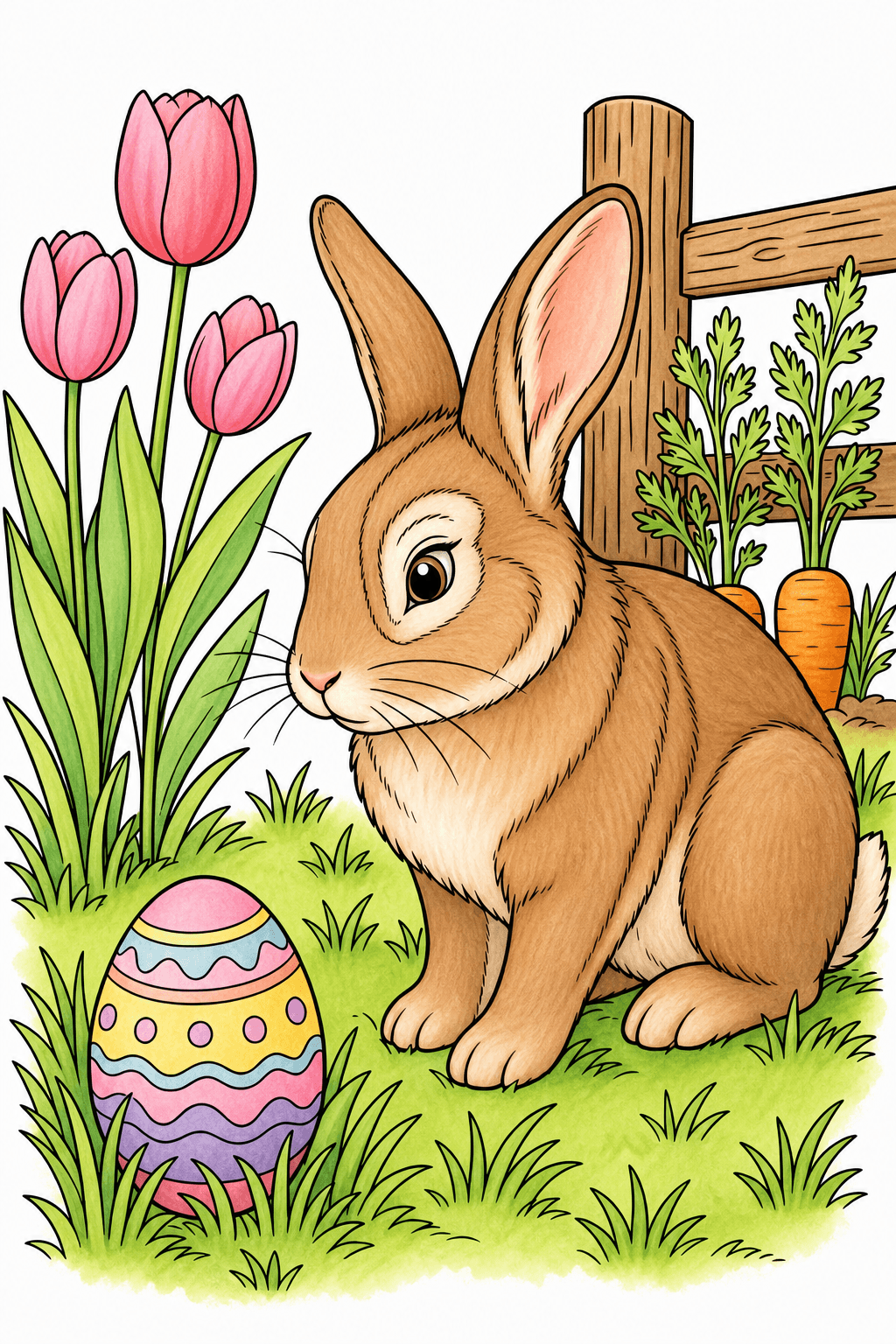 Rabbit Watching an Easter Egg in the Garden storybook colorized preview