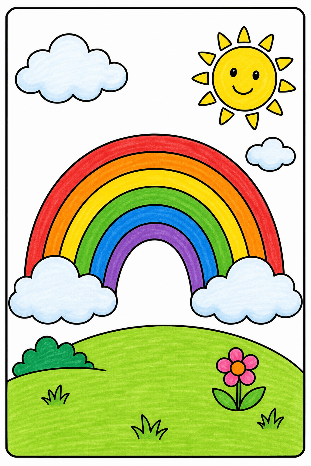 Simple Rainbow Landscape with a Smiling Sun marker colorized preview