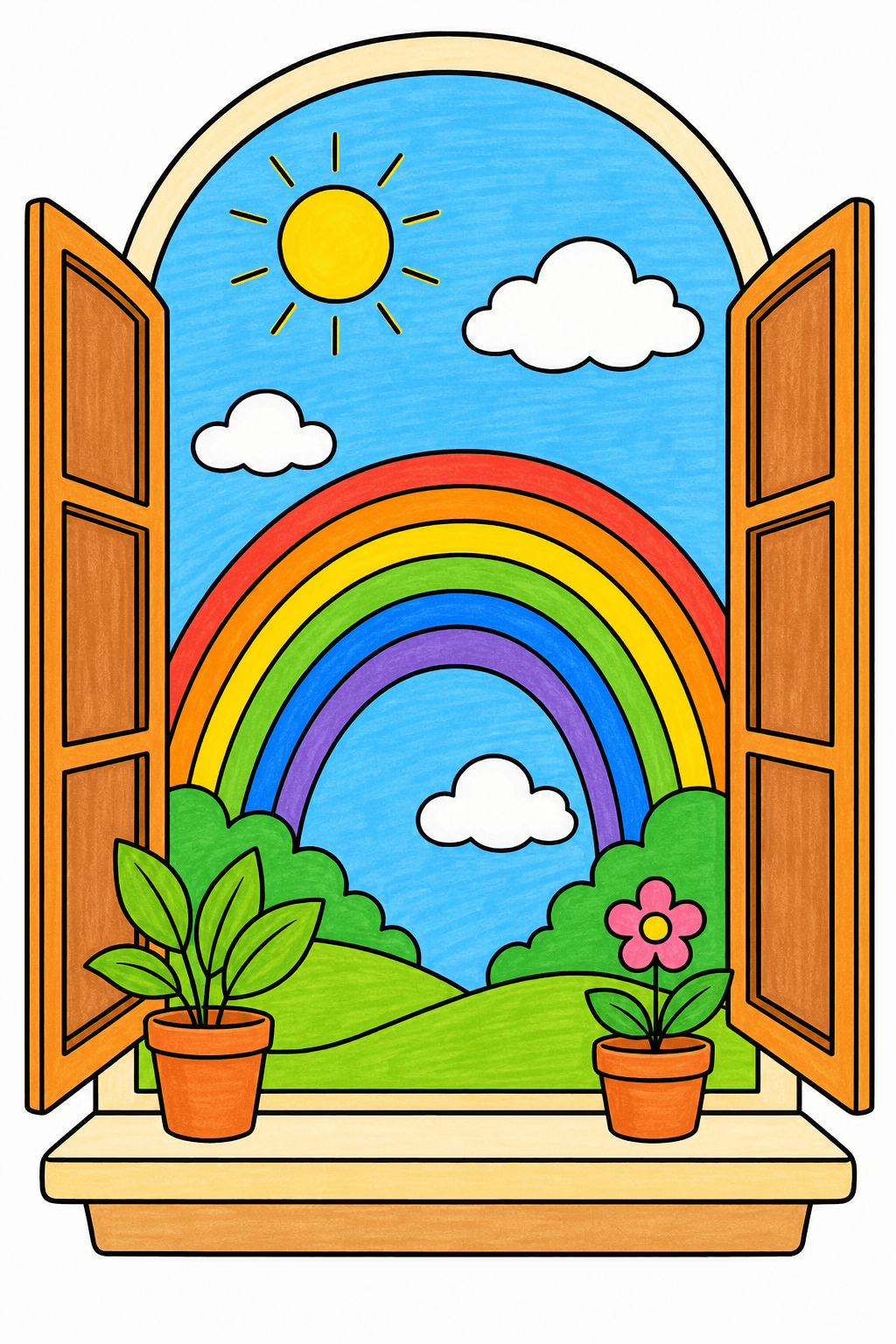 Rainbow Landscape Through an Open Window marker colorized preview