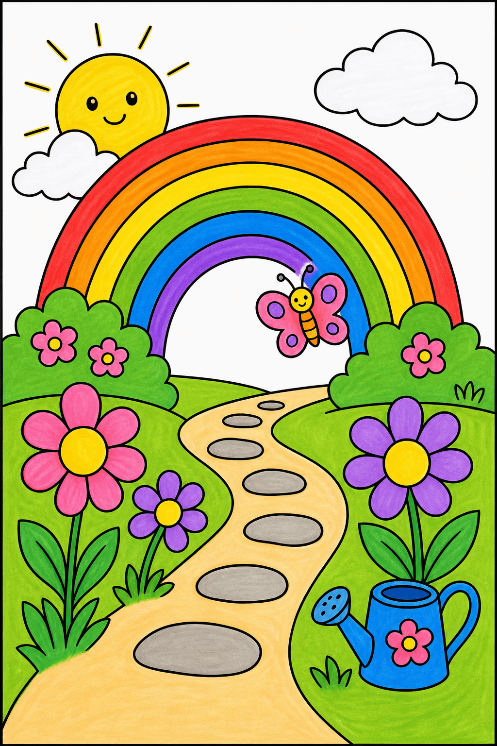 Rainbow Garden Path for Preschoolers marker colorized preview
