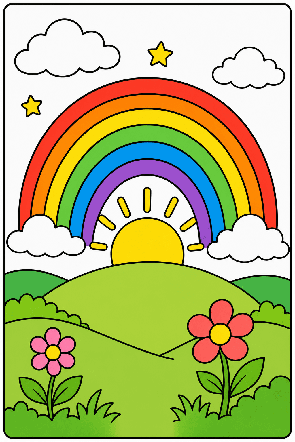 Preschool Rainbow Sunrise Over Rolling Hills clean-digital colorized preview