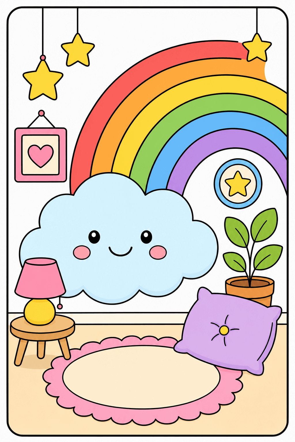 Smiling Cloud in a Cozy Rainbow Room clean-digital colorized preview