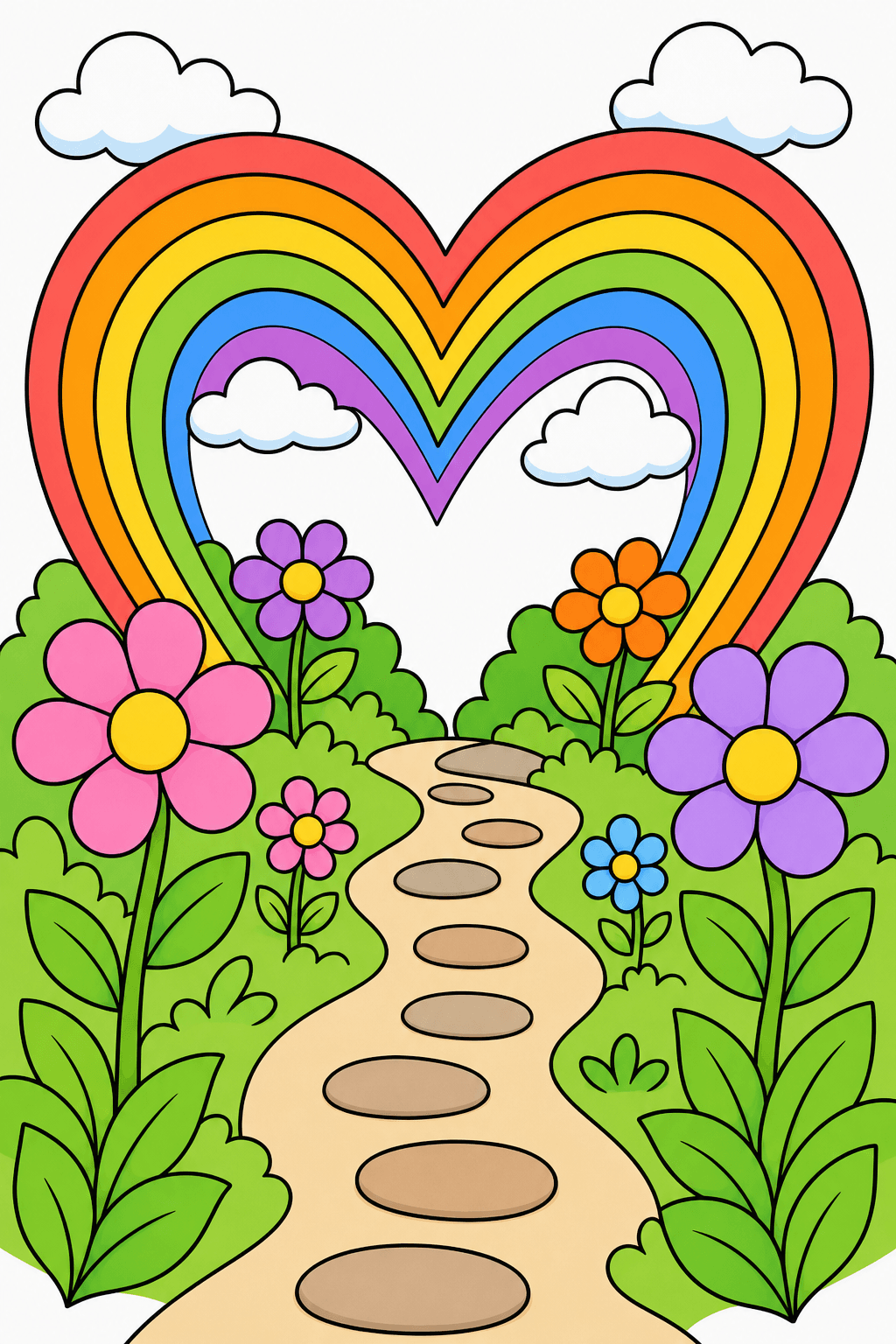 Heart-Shaped Rainbow Over a Garden Path clean-digital colorized preview