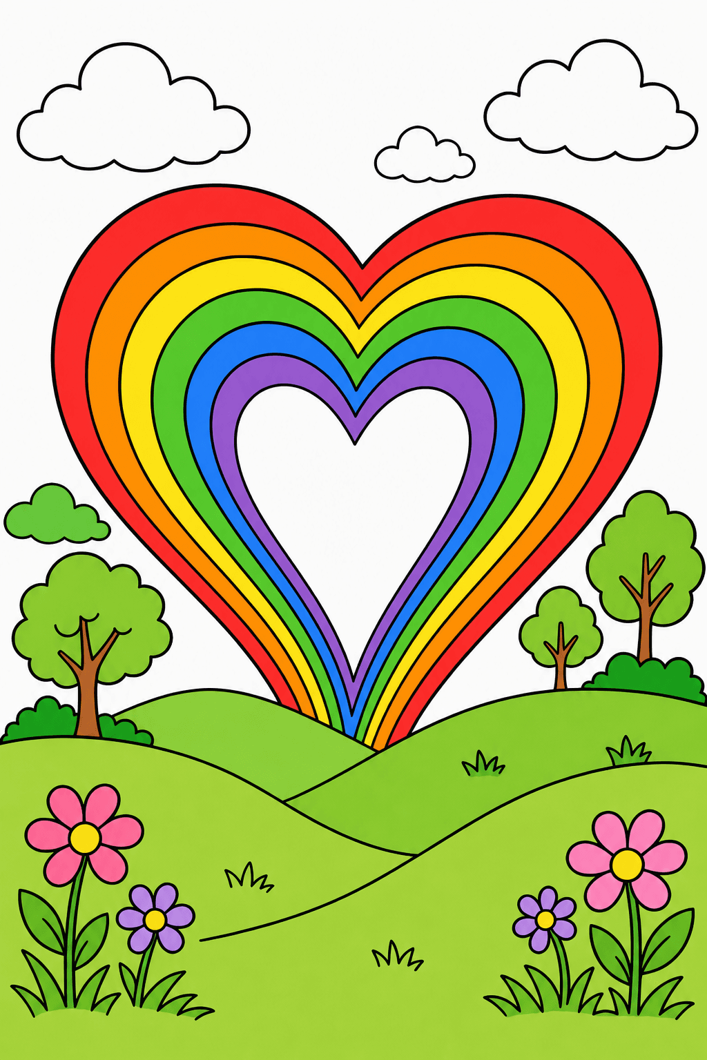 Heart-Shaped Rainbow Over Rolling Hills clean-digital colorized preview