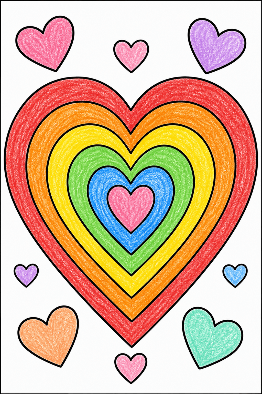Layered Rainbow Heart Outline crayon colorized preview