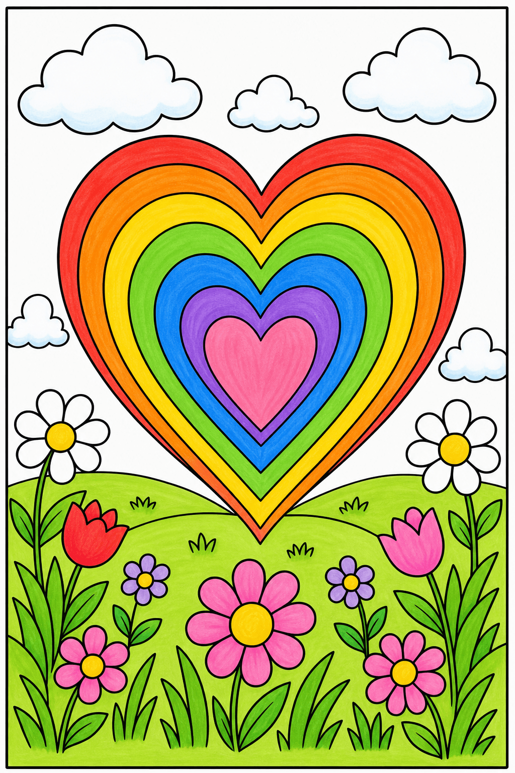 Heart-Shaped Rainbow Above a Flower Meadow marker colorized preview