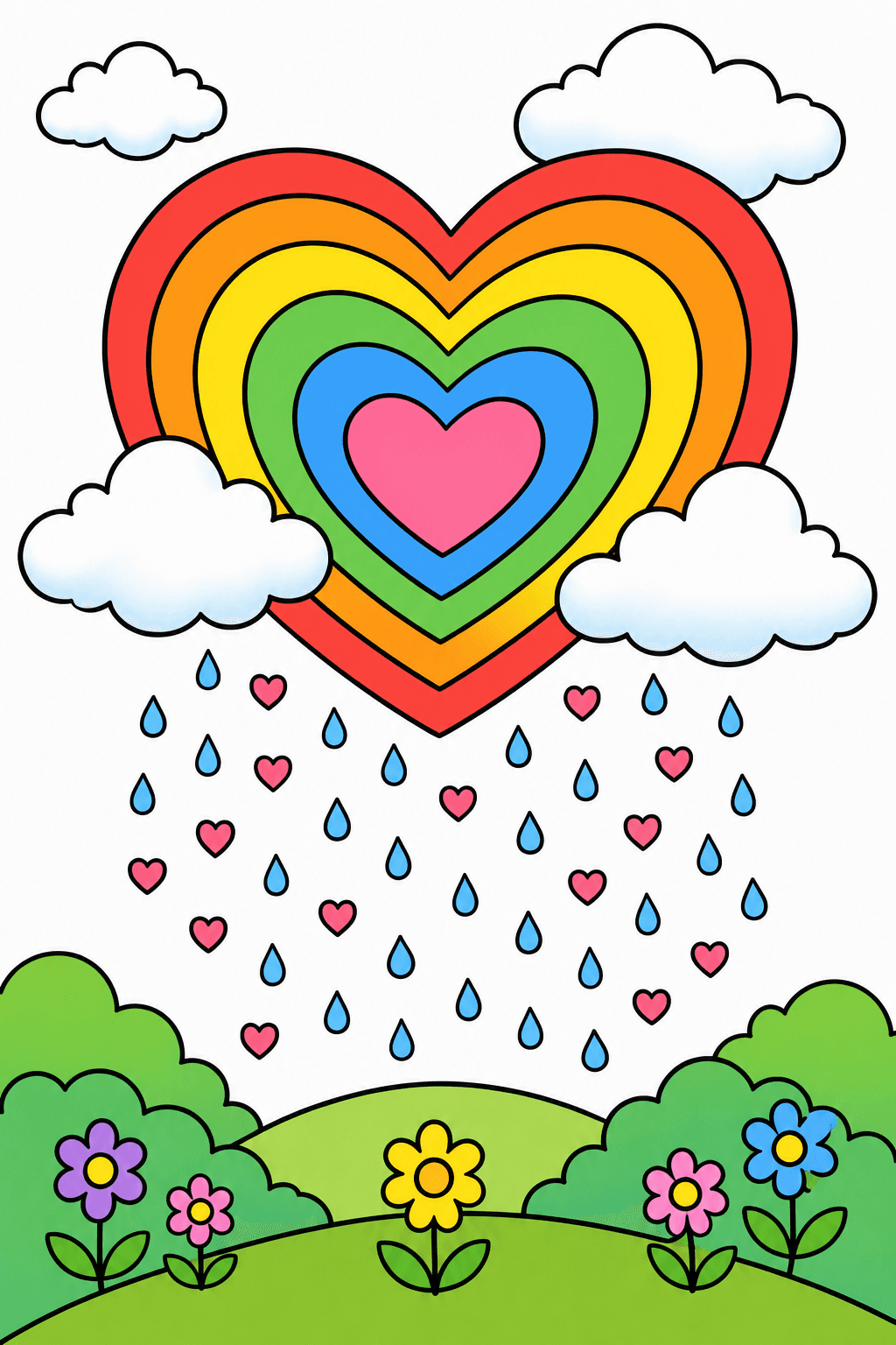 Heart Rainbow Shower Over a Flower Garden clean-digital colorized preview