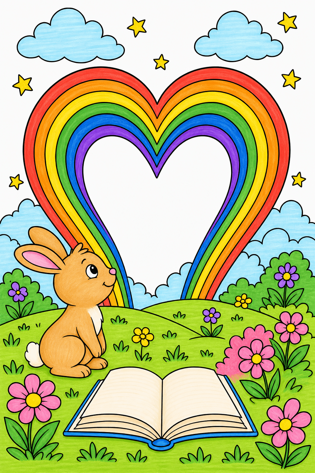 Bunny with an Open Book and Heart Rainbow marker colorized preview
