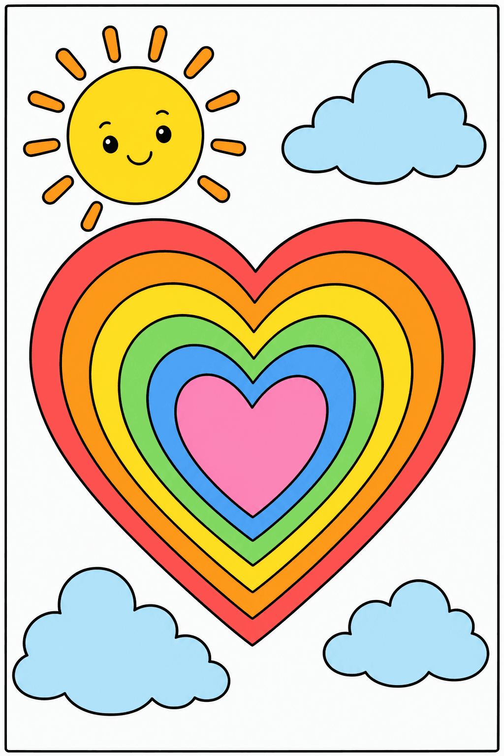 Layered Rainbow Heart in the Sky clean-digital colorized preview