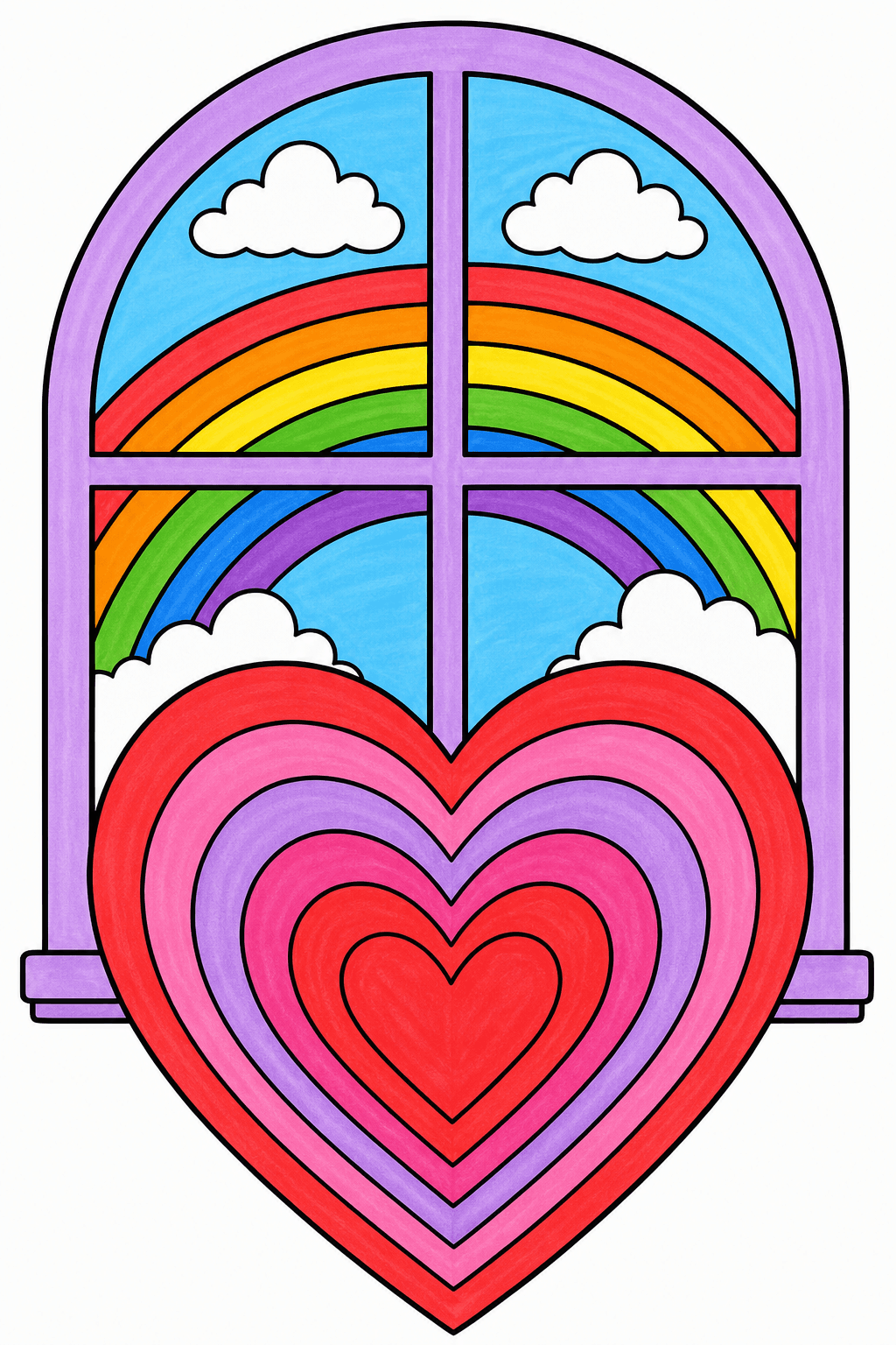 Rainbow Heart in an Arched Window marker colorized preview