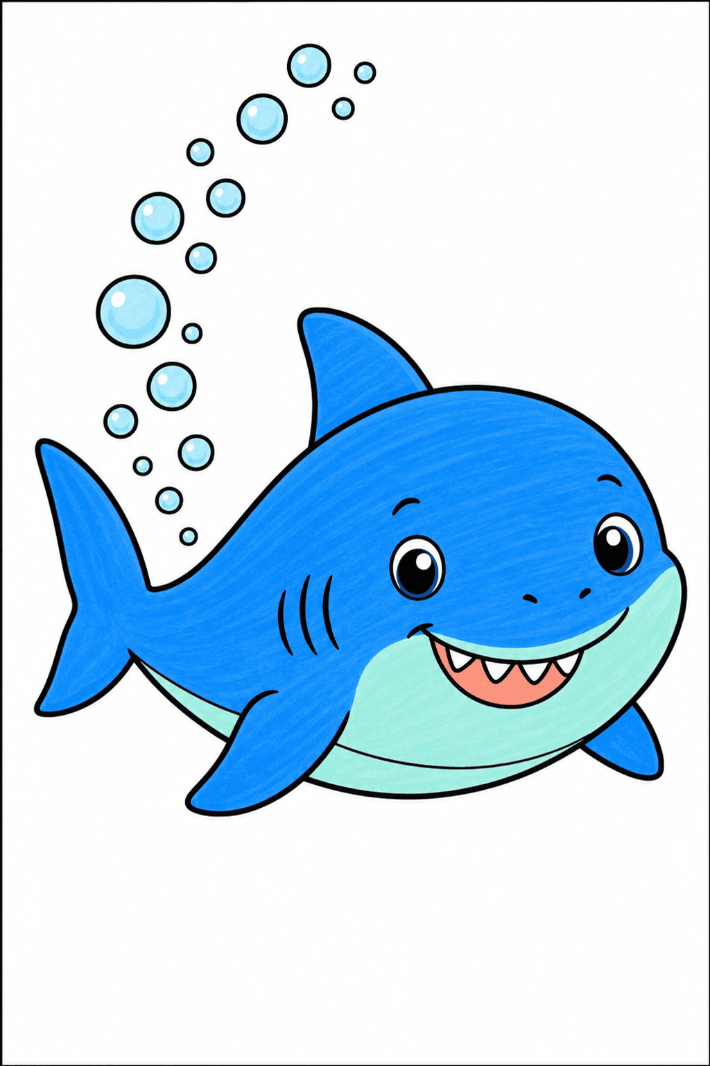 Smiling Shark with a Curved Bubble Trail marker colorized preview