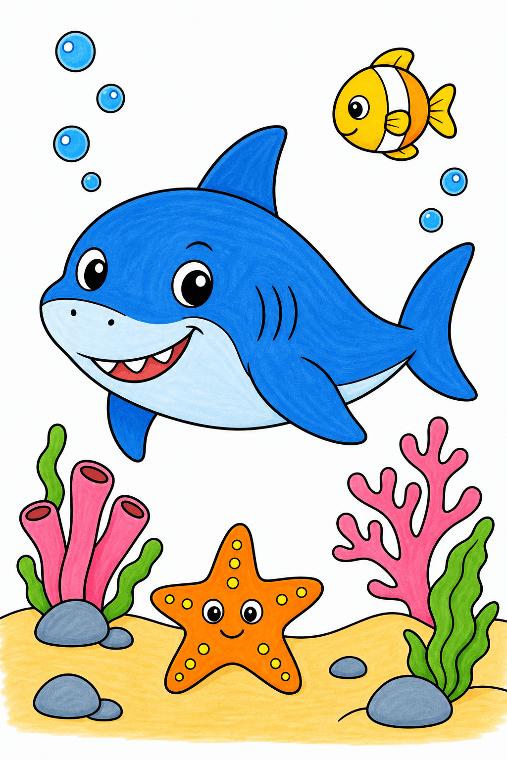 Smiling Shark with a Happy Starfish marker colorized preview