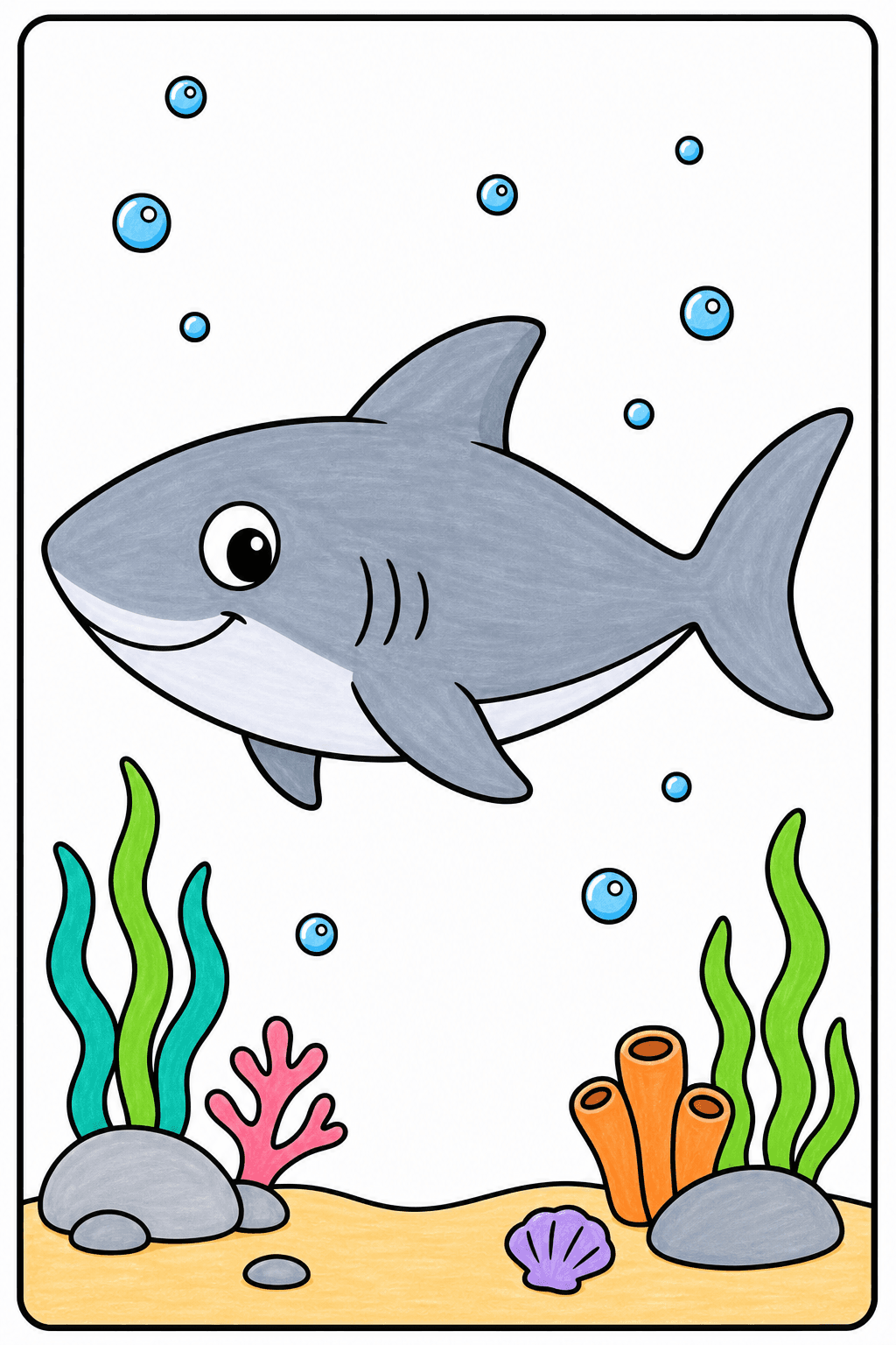 Smiling Shark Swimming Above the Seabed marker colorized preview