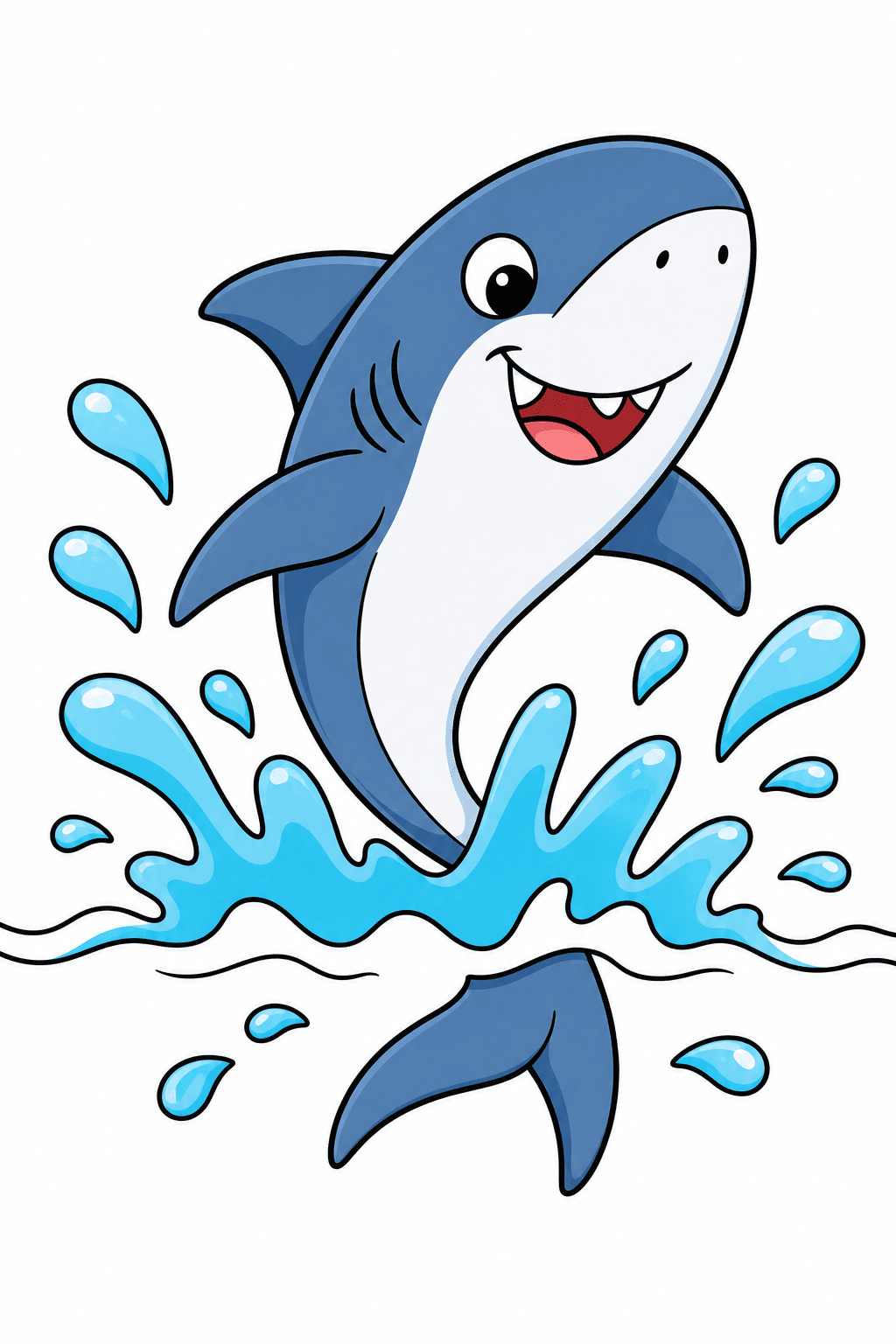 Smiling Shark Leaping Through Ocean Waves clean-digital colorized preview