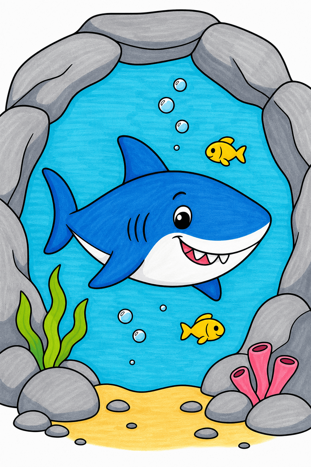 Cute Shark in an Underwater Cave marker colorized preview