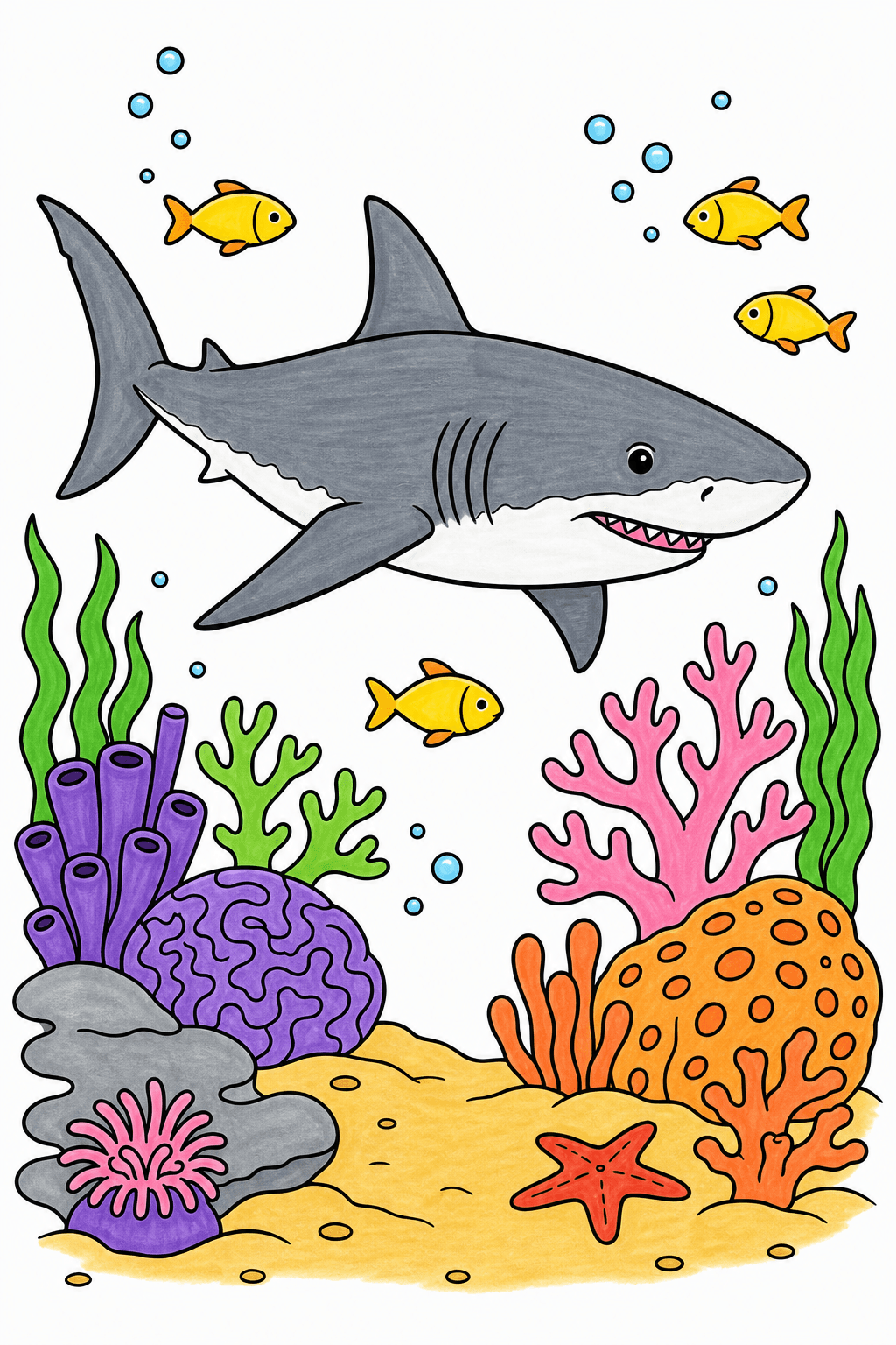 Great White Shark in a Coral Garden marker colorized preview