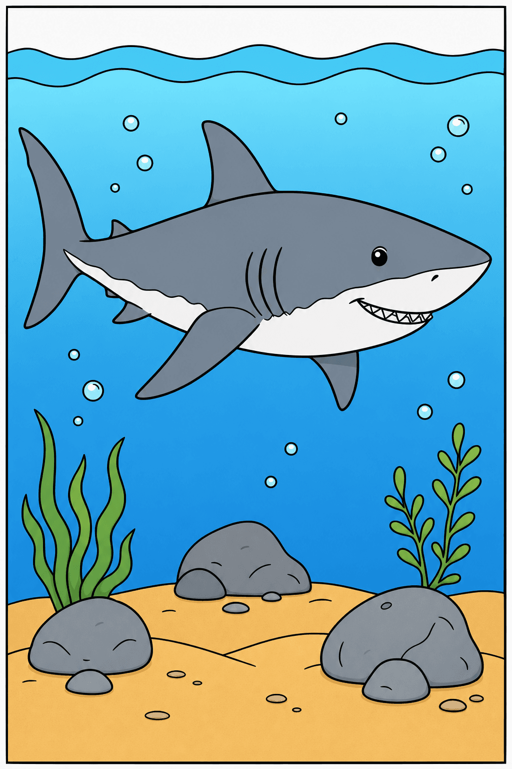 Great White Shark Above a Rocky Seabed clean-digital colorized preview