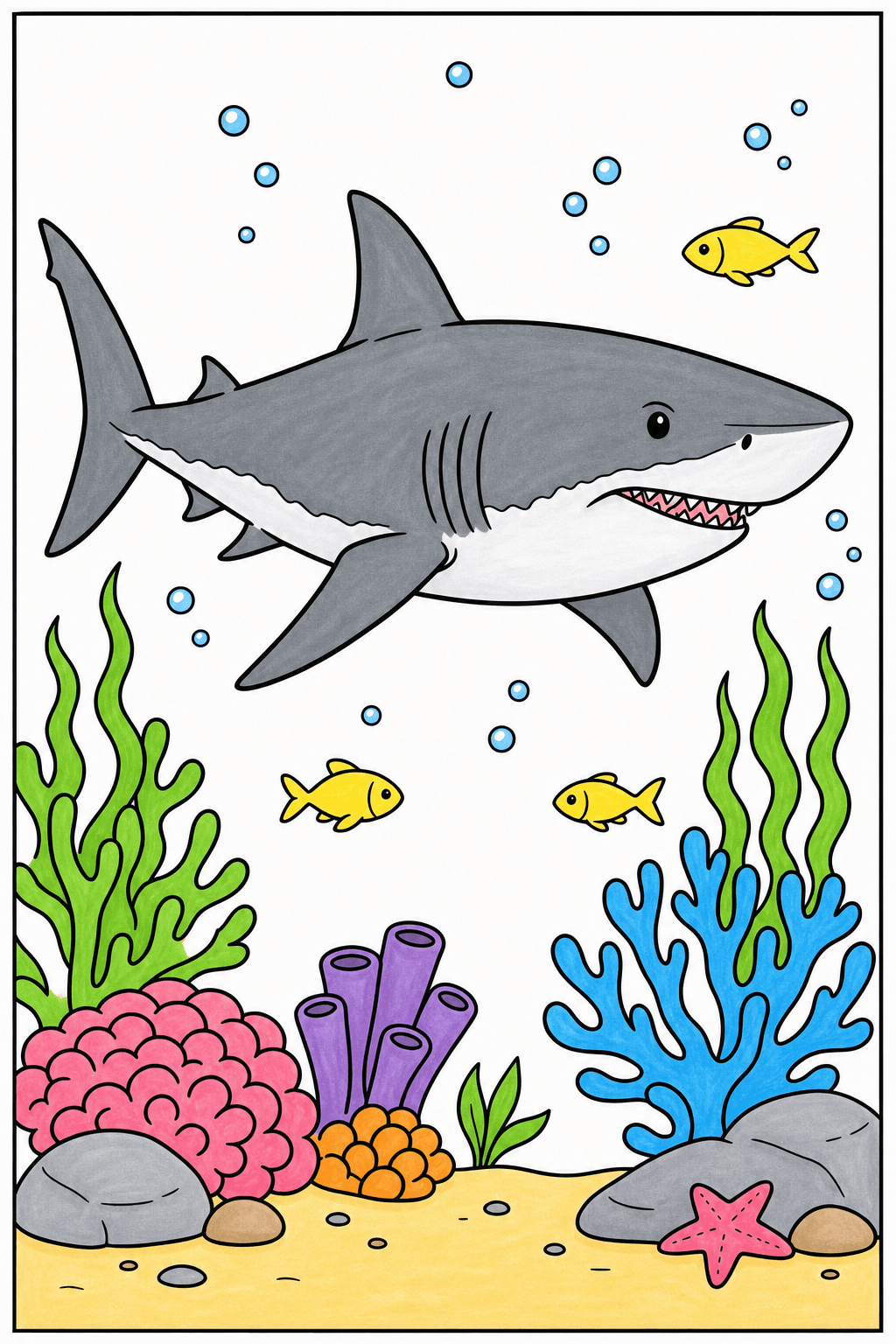Great White Shark Swimming Above a Coral Reef marker colorized preview
