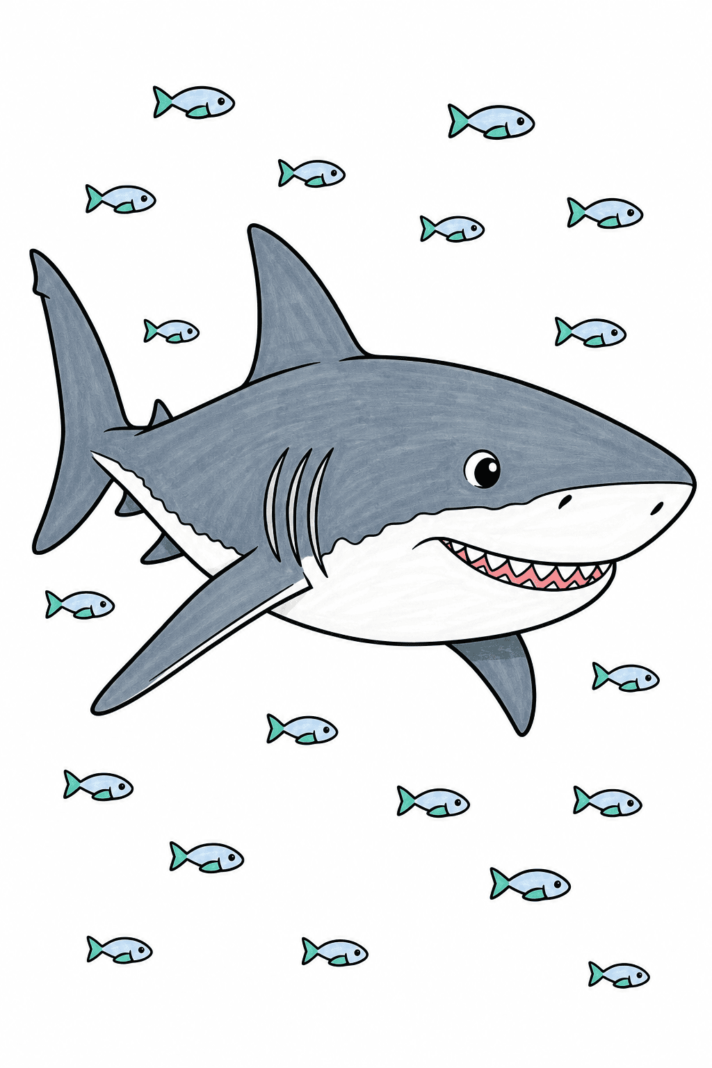 Great White Shark Swimming Among Small Fish marker colorized preview