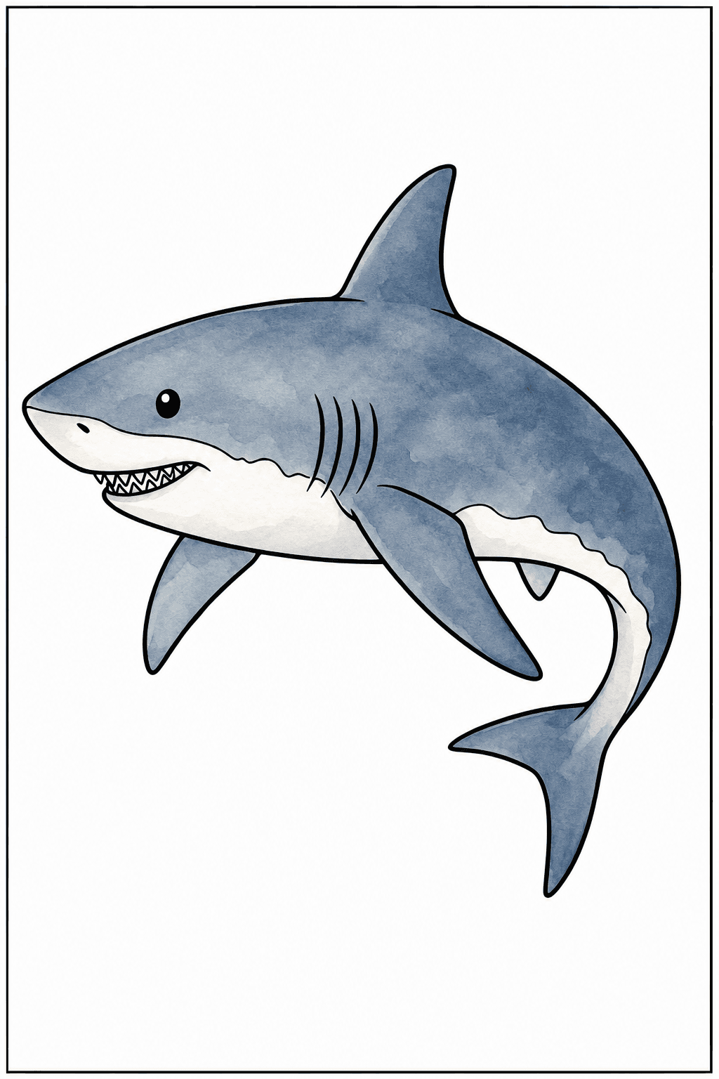 Great White Shark in Side Profile watercolor colorized preview