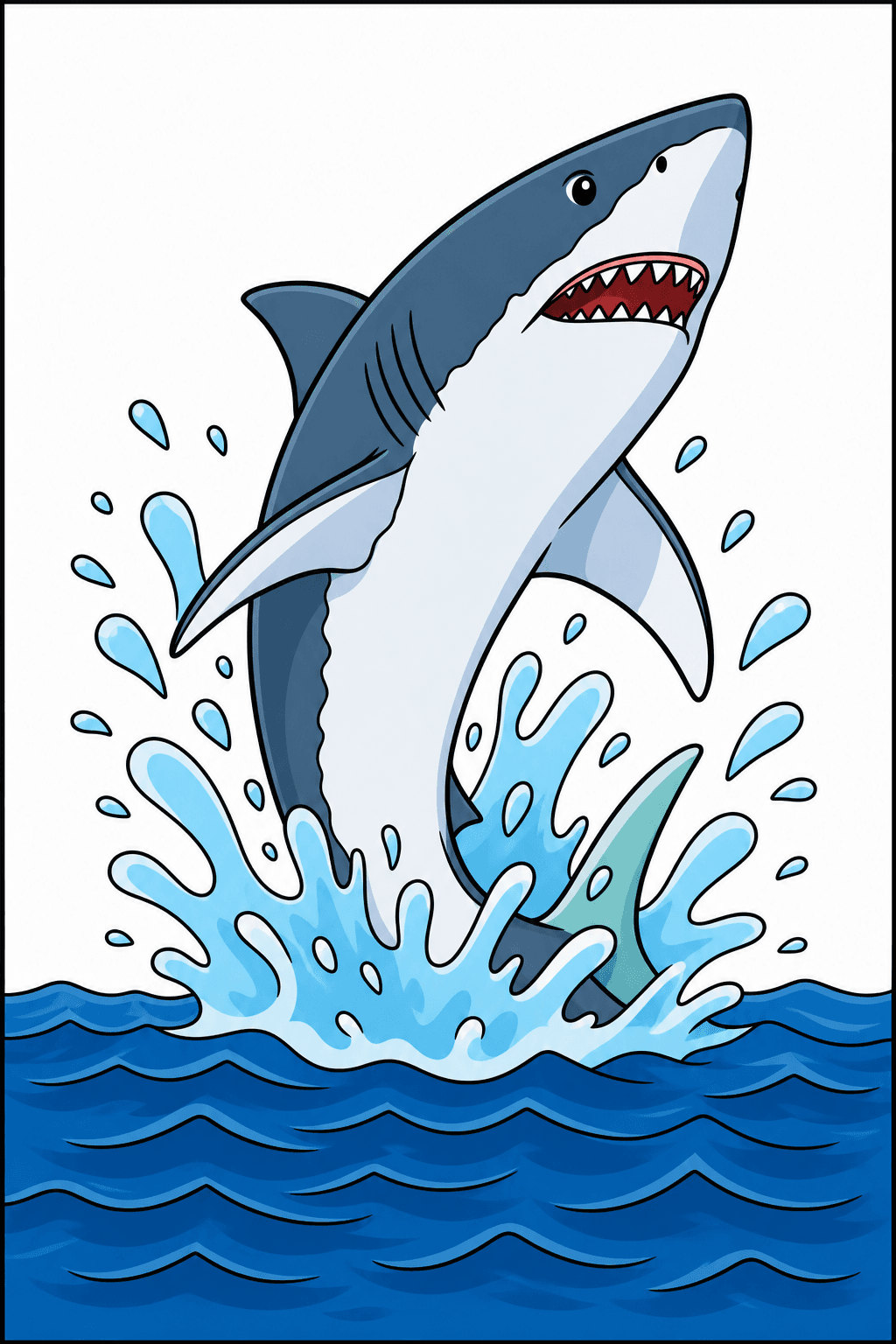 Great White Shark Breaching Through Ocean Waves clean-digital colorized preview
