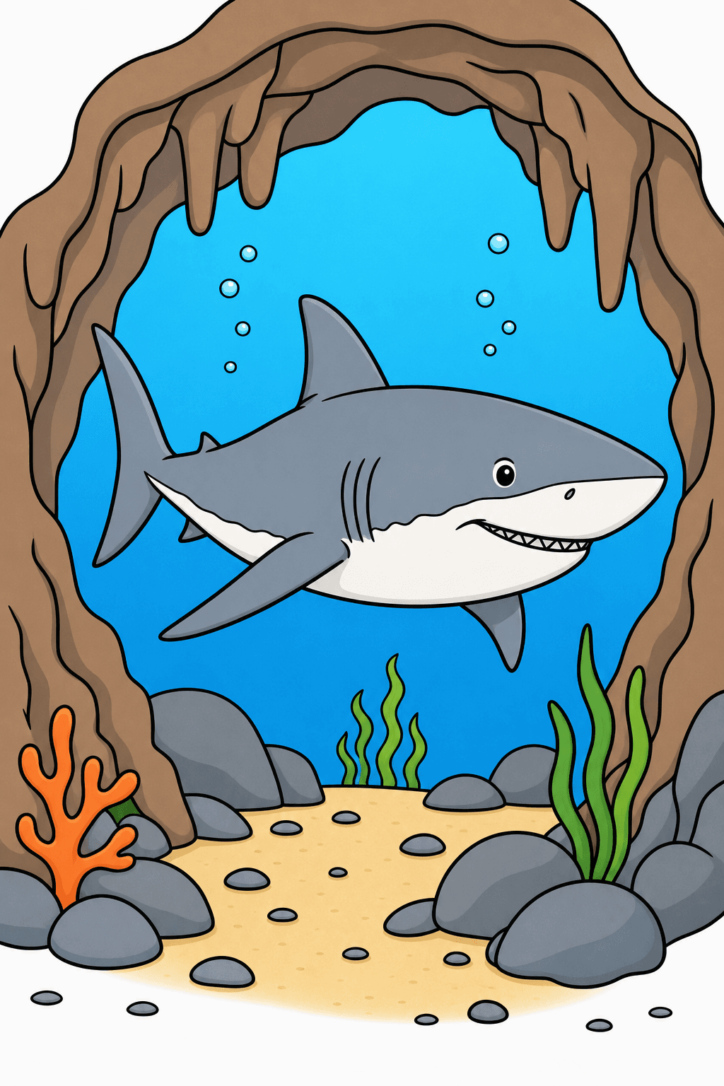 Great White Shark in an Underwater Cave clean-digital colorized preview