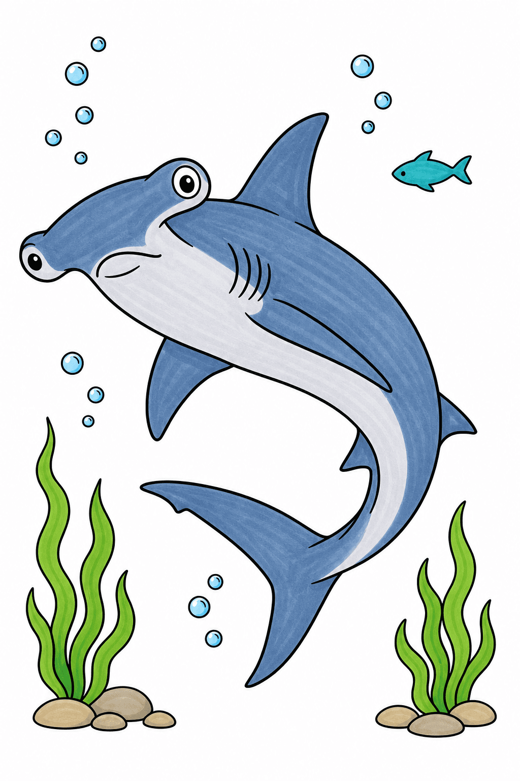 Hammerhead Shark Curving Through the Ocean marker colorized preview
