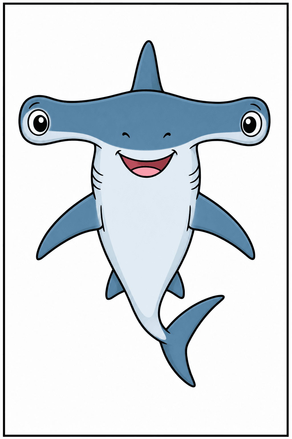 Smiling Hammerhead Shark from the Front clean-digital colorized preview