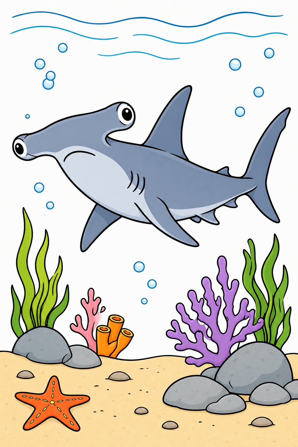 Hammerhead Shark Gliding Above the Ocean Floor clean-digital colorized preview