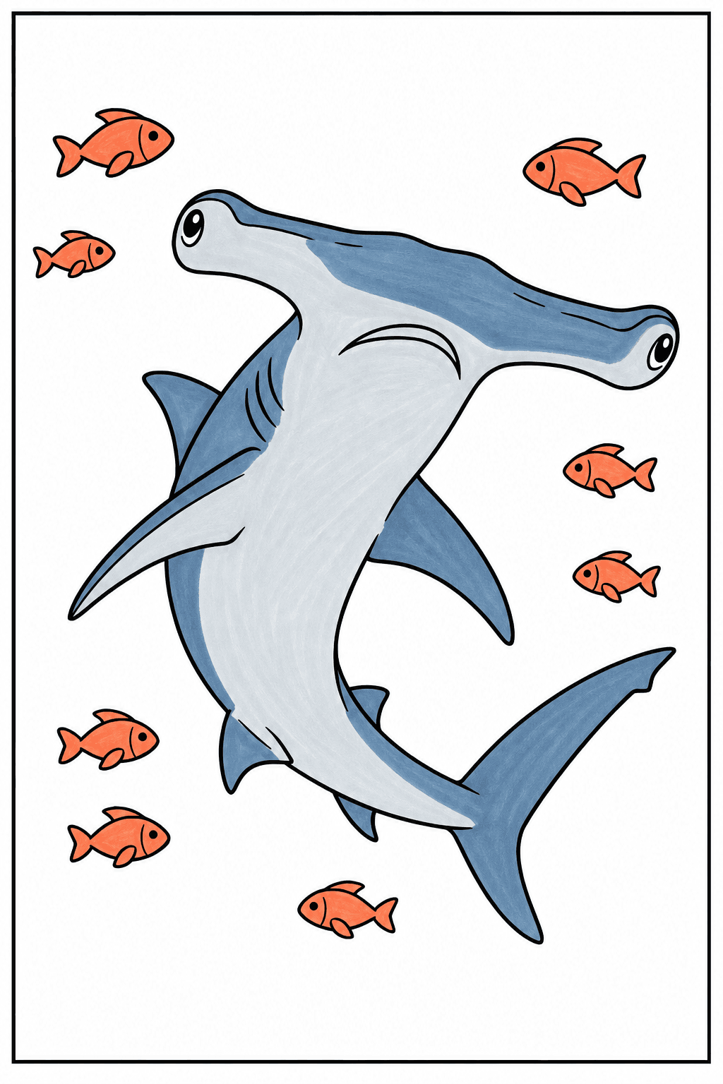 Hammerhead Shark Curving Through Open Water marker colorized preview