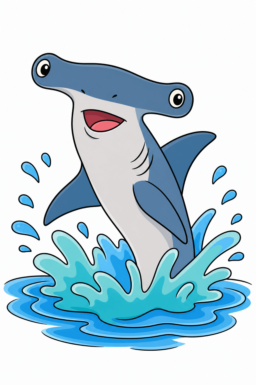 Smiling Hammerhead Shark Leaping Through a Splash clean-digital colorized preview
